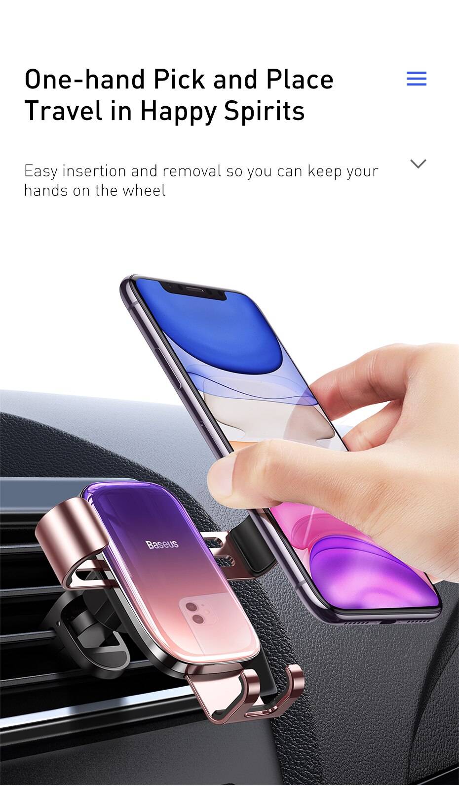 Baseus Metal Car Phone Holder Gravity Auto Stand Car Air Vent Mount Mobile Phone Holder for iPhone Xiaomi Universal Holder Baseus Metal Car Phone Holder Gravity Auto Stand Car Air Vent Mount Mobile Phone Holder for iPhone Xiaomi Universal Holder