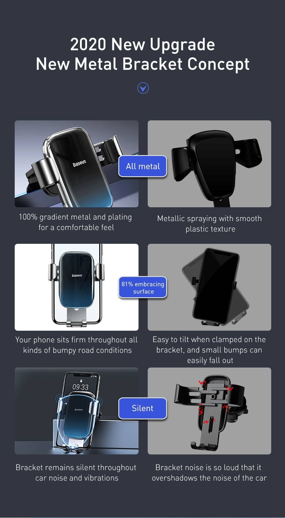 Baseus Metal Car Phone Holder Gravity Auto Stand Car Air Vent Mount Mobile Phone Holder for iPhone Xiaomi Universal Holder Baseus Metal Car Phone Holder Gravity Auto Stand Car Air Vent Mount Mobile Phone Holder for iPhone Xiaomi Universal Holder