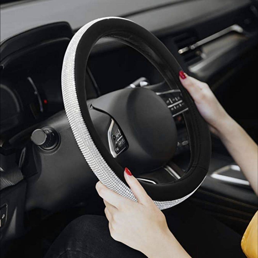 Rhinestone Steering Wheel Cover Driving Comfort US market only Color : Pink & Silver|Red & Silver|Beige & Silver|Black & Golden|Black & Silver Rhinestone Steering Wheel Cover Driving Comfort US market only Color : Pink & Silver|Red & Silver|Beige & Silver|Black & Golden|Black & Silver